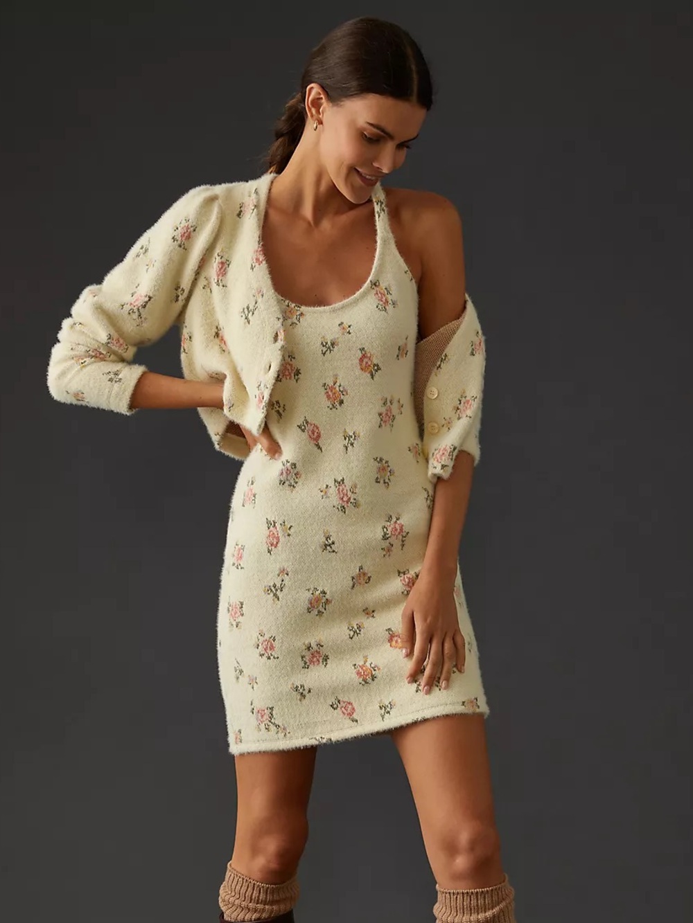 Anthropologie Floral Printed Sweater Dress Set